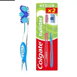 Colgate Twister Fresh Medium Manual Toothbrush 2pk, multidimensional Cleaning, removes Odour-Causing Bacteria, Cleans in Between Teeth and Along the gumline, Cleans deep for Fresher Breath.
