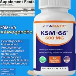 KSM-66 Ashwagandha Root Extract, 600mg, Ashwagandha, KSM Ashwagandha, 60 Capsules Ashwagandha