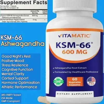 KSM-66 Ashwagandha Root Extract, 600mg, Ashwagandha, KSM Ashwagandha, 60 Capsules Ashwagandha