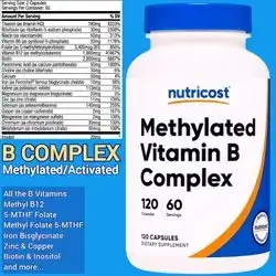 Nutricost B Complex, Methylated B Complex, Methylated B Complex Vitamins, b complex, Active B Vitamins, methyl B12, with magnesium Bisglycinate, iron Bisglycinate, Biotin, 120 Caps b complex