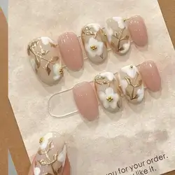 10pcs Vintage Elegant New Chinese Style 3D Floral Embossed Oval Nail Art Decals Medium Size
