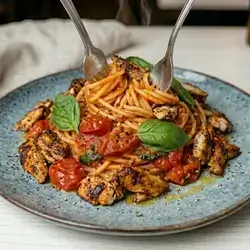 Tomato spaghetti with chicken shawarma 