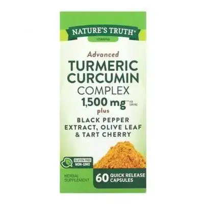 Natures Truth Turmeric Curcumin Advanced Complex 1500mg Herbal Supplements Capsules Support Joint Health 60Ea