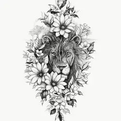 1 Sheet Realistic Sketch Lion Eagle With Flowers Temporary Tattoos For Women Girls Tatoo Body Art Waterproof Fake Tattoo Sticker