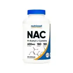 Nutricost N-Acetyl L-Cysteine (NAC) Capsules (600 MG) 180 CAP NAC 600mg ✔ يدعم صحة الكبد ✔ يخفف إفرازات الجهاز التنفسي ✔ مضاد أكسدة قوي ✔ يساعد في حالات التسمم بالباراسيتامول