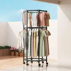 Innovative circular clothes rack with 360-degree rotating wheels