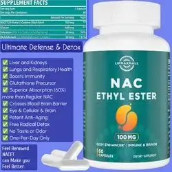 NACET, NAC, N-Acetyl Cysteine Ethyl Ester, Superior Absorption Than 1000mg NAC, with Glycine & Selenium, Glutathione Precursor, Enhances Immunity, Protects lungs & respiratory, kidney & Brain & Eyes, Potent Antioxidant, Anti aging, 60 Caps nac