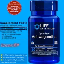 Optimized Ashwagandha (Sensoril®) Healthy Stress Response, Focus, Memory, Cognition, Cortisol, Energy, Cortisol optimization, STD to 32% Oligosacchraides & 10% Withanolide, 60 caps Ashwagandha