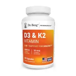 Dr. Berg's Vitamin D3 K2 w/MCT Oil - Includes 5,000 IU of Vitamin D3, 50 mcg MK7 Vitamin K2, Purified Bile Salts, Zinc & Magnesium for Ultimate Absorption - K2 D3 Vitamin Supplement - 60 Capsules