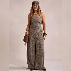 Freevana Plus Size Leopard Print Sleeveless Romper - XL
