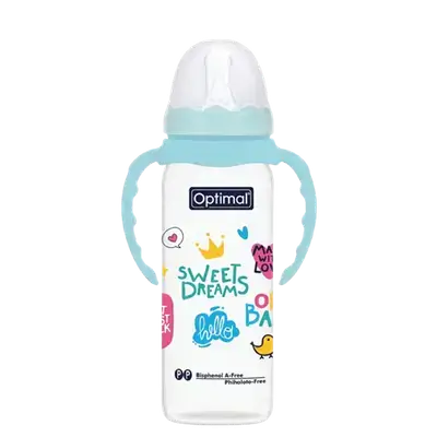 P.P Slim Waist Feeding Bottle with Handle 2 From 6-12 Months BLUE 240ml OPB-1027(B) _ Optimal