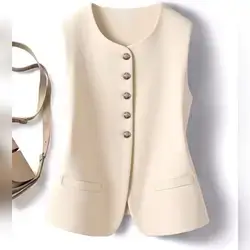 GlowEve Vintage Elegant Casual Round Neck Open Front Top - Small