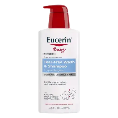 Eucerin Baby Unscented Baby Shampoo and Body Wash, Tear Free Infant Shampoo and Wash, 13.5 fl oz Pump Bottle 400ML