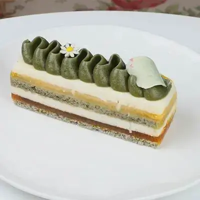 Pistachio Mango Passion Fruit Cake Slice
