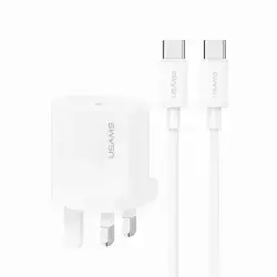 USAMS CC227 20W Fast Charging Charger Set, USB-C Type-C to USB-C Type-C UK Plug