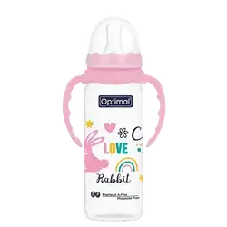 P.P Slim Waist Feeding Bottle with Handle 2 From 6-12 Months PINK 240ml OPB-1027(P) _ Optimal