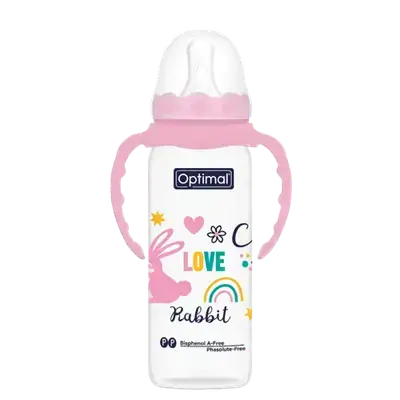 P.P Slim Waist Feeding Bottle with Handle 2 From 6-12 Months PINK 240ml OPB-1027(P) _ Optimal