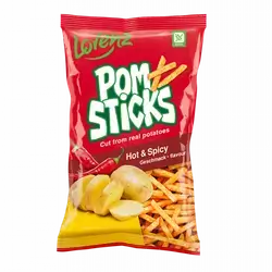 Lorenz Snack-World Pomsticks Hot & Spicy Flavour 85g .Made of real potatoes + sunflower oil, Gluten-free