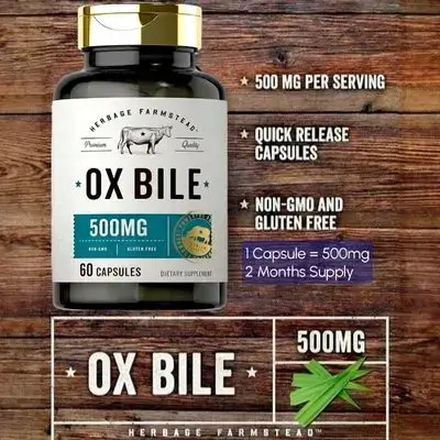Carlyle Ox Bile 500 mg, ox bile, Digestive Enzymes, bile support, gall bladder, Non-GMO & Gluten Free, aids in healthy fat digestion, nutrients absorption, 60 Caps ox bile