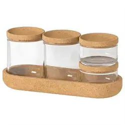 Bathroom Glass Set With Wooden Top