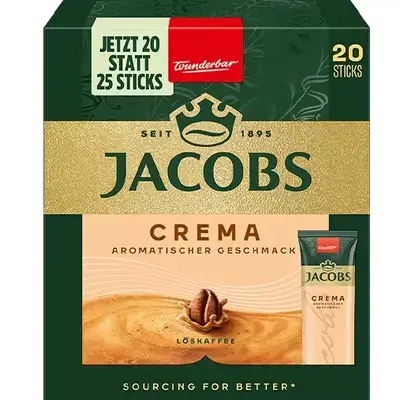 Jacobs Crema Instant Coffee Sticks – 20 Sticks
