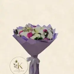 Pink Rose, Lily & White Chrysanthemum Bouquet