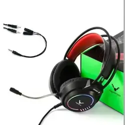 "WESDAR GH30 GAMING HEADSET WITH RGB LIGHT Headband : 350mm Material: Unit Material : Plastic + Rubber + ABS + PU + Steel Cable : PVC Net Weight : 265g Control Function : Volume Up / Volume Down Cable Length : 2.1M ±0.15M Plug : Ø3.5mm * 2 + USB * 1 Speaker Diameter : Φ50mm Impedance : 22Ω ±10% Sensitivity: -42±3dB Horn sensitivity: 110±3dB Frequency Response: 20HZ-20KHz"