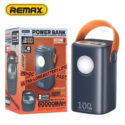 بنك طاقة REMAX RPP-100 Gutitan Series بسعة 60000 مللي أمبير، يدعم الشحن السريع PD+QC (100 واط PD + 22.5 واط QC) - أزرق