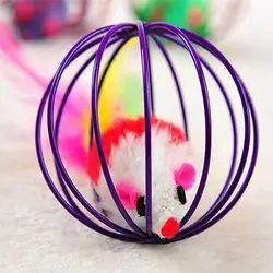 Rolling Cage Cat Toy with Plush Mouse