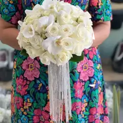 Bouquet Of orchid Flowers , Rose ,Baby Rose And Crystal 