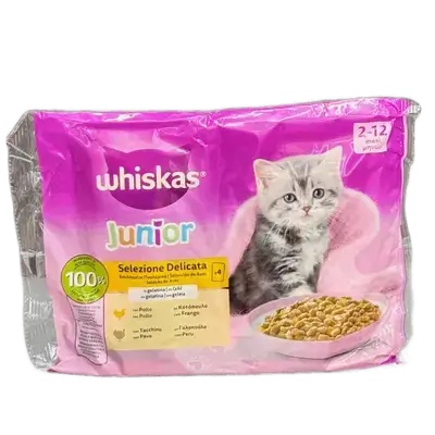Whiskas Junior 2-12 Months Poultry Selection Wet Cat Food in Jelly 4x85g