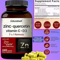 NatureBell Zinc Quercetin with Vitamin C & D3, Quercetin 1,000mg + Zinc 50mg + Vitamin C 250mg + Vitamin D3 5,000 IU | 4-in-1 Advanced Immune & Lung Support | ZincVanta Formula, Quercetin , 240 Caps Zinc