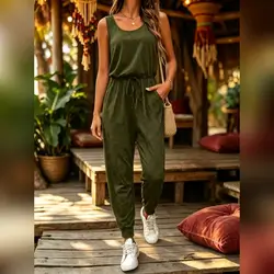 Zayélia Sleeveless Solid Color Cinched Waist Jumpsuit - XL
