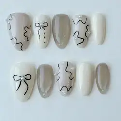 10 Pieces Of Oval Handmade Nail Tips, Short Nails