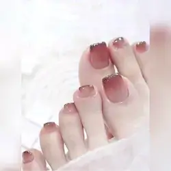 24Pcs Wine Red False Nail Press On Nails Toe Nails