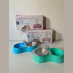 Cat Feeder Double Bowl with Metal Insert - Two Colors
