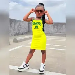 Young Girl' Casual Brazil Letter Print Strap Dress - 4 Years