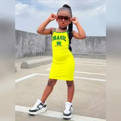 Young Girl' Casual Brazil Letter Print Strap Dress - 4 Years