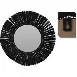 Mirror Raffia Black D40Cm