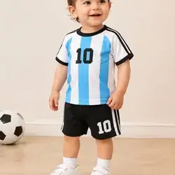 SHEIN 2pcs/Set Baby Boy Cute Casual Sports T-Shirt and Shorts - 18-24 Months