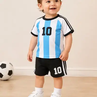 SHEIN 2pcs/Set Baby Boy Cute Casual Sports T-Shirt and Shorts - 18-24 Months