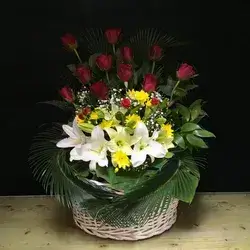 Basket Of Flowers-White&Red&Yellow