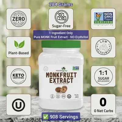 100% Pure Monk Fruit extract sweetener, No Erythritol, Monkfruit Extract Powder, NON-GMO Project Verified, Keto Certified, OU kosher, No Fillers Zero Calories | Over 908 Servings | 284 grams monk fruit