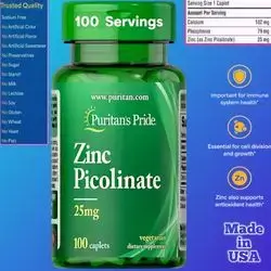 Zinc Picolinate, Zinc 25mg, with Calcium and Phosphorus, Immune System, Energy Metabolism, Cell Division and Growth, Hormone Optimization, Skin Health, Eyes, Enhanced Athletic Performance, 100 Caplets zinc