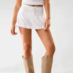 Athîral Western Wear Contrast Lace Trim Mini Skirt - Large