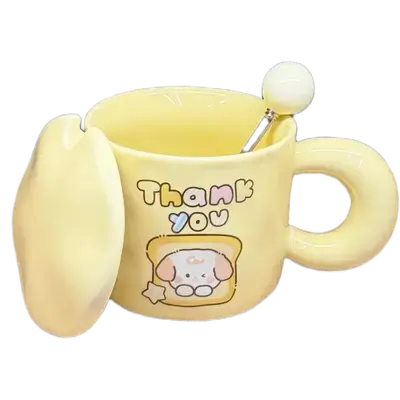 Cute Ceramic Cup with Lid and Spoon