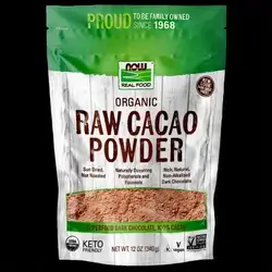 NOW Foods, Organic Raw Cacao Powder, with Polyphenols and Flavonols, Sun-Dried, Intensely Rich Flavor, 12-Ounce(340g) 136 Servings, Cacao Powder, Raw & Organic Superfood Dark Chocolate, 100% Cacao