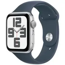 Apple Watch SE GPS 44mm Silver Aluminium Case with Storm Blue Sport Band - M/L