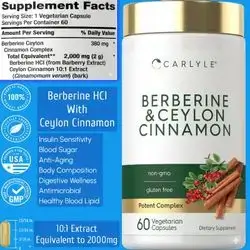 Berberine with Ceylon Cinnamon, Blood Sugar Control, cholesterol, weight loss, Heart and gut health, 60 Capsules, بربرين