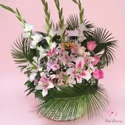 Basket Of Flowers-Pink&white